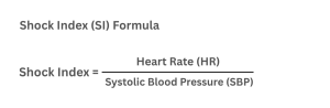 Shock Index formula showing how to calculate it by dividing heart rate by systolic blood pressure.